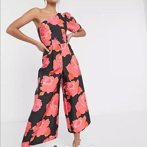 ASOS FLORAL ONE SHOULDER JUMPSUIT